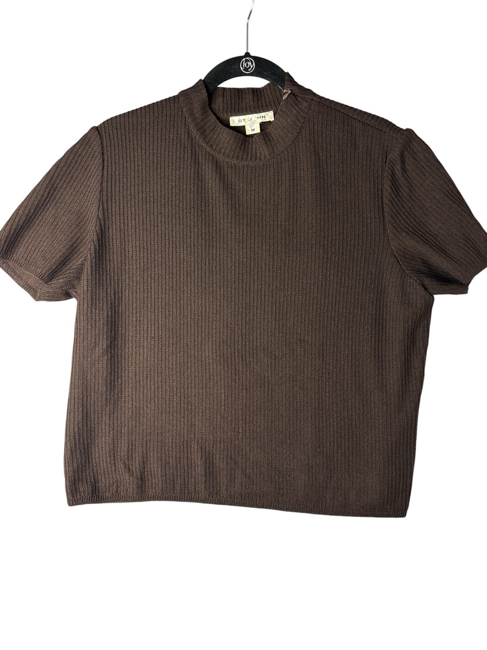 St. John Collection Short Sleeve Ribbed Knit Tee - Chocolate Brown